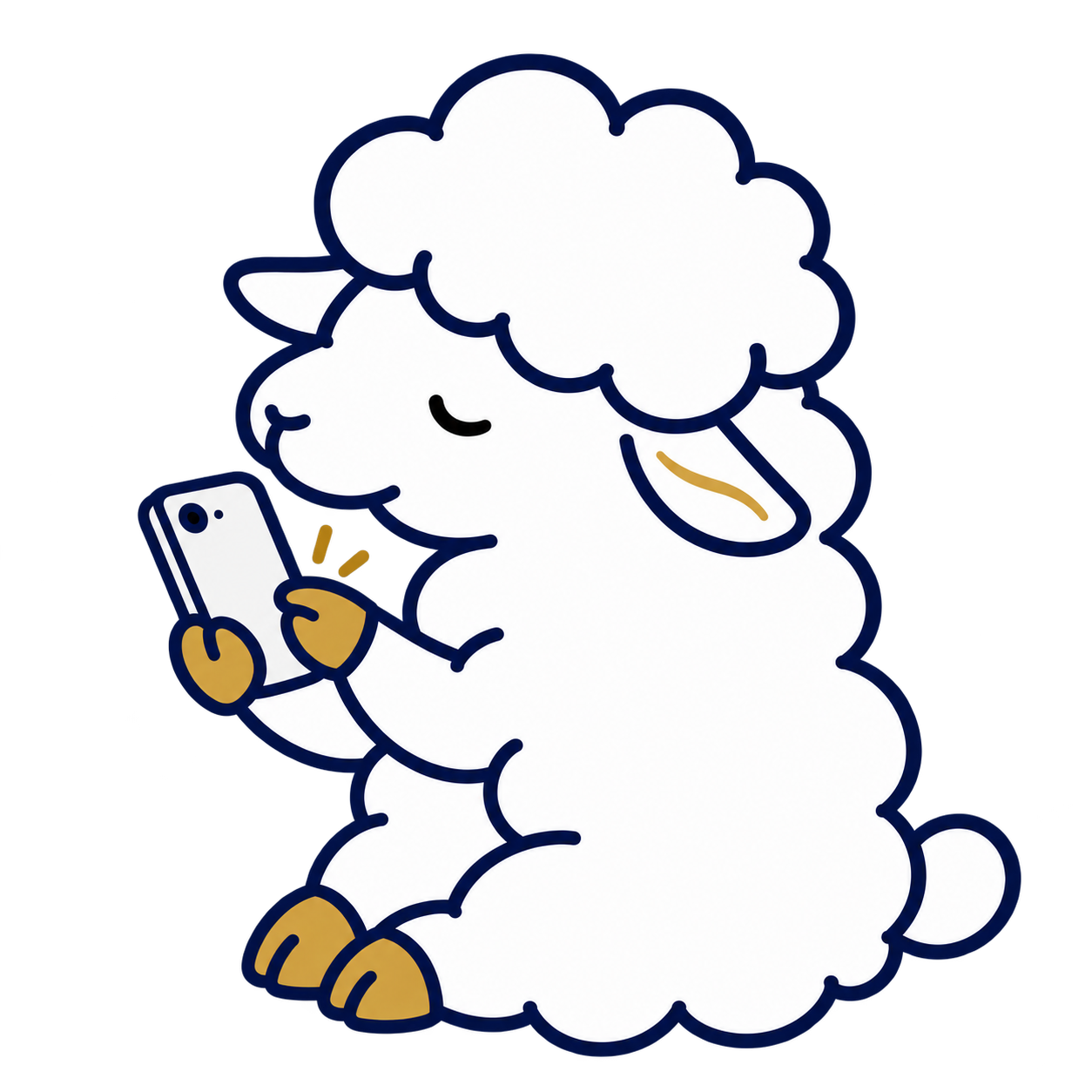 目を閉じてスマートフォンを操作する羊